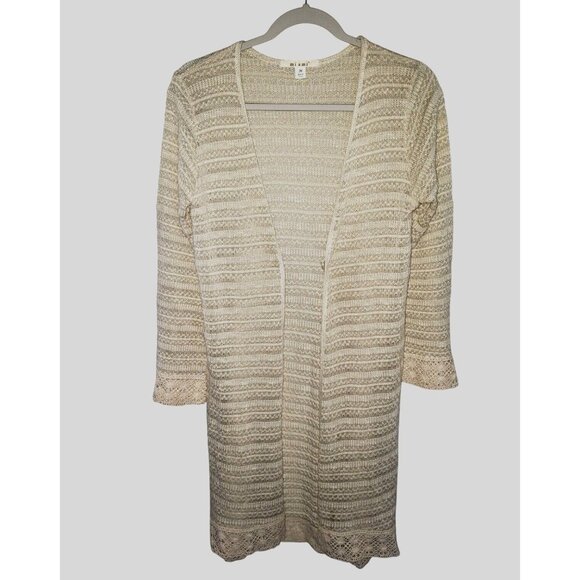 Mi Ami Woman SZ M Cotton Blend Long Open Cardigan Crochet Lace Feminine Cottage - Picture 1 of 7
